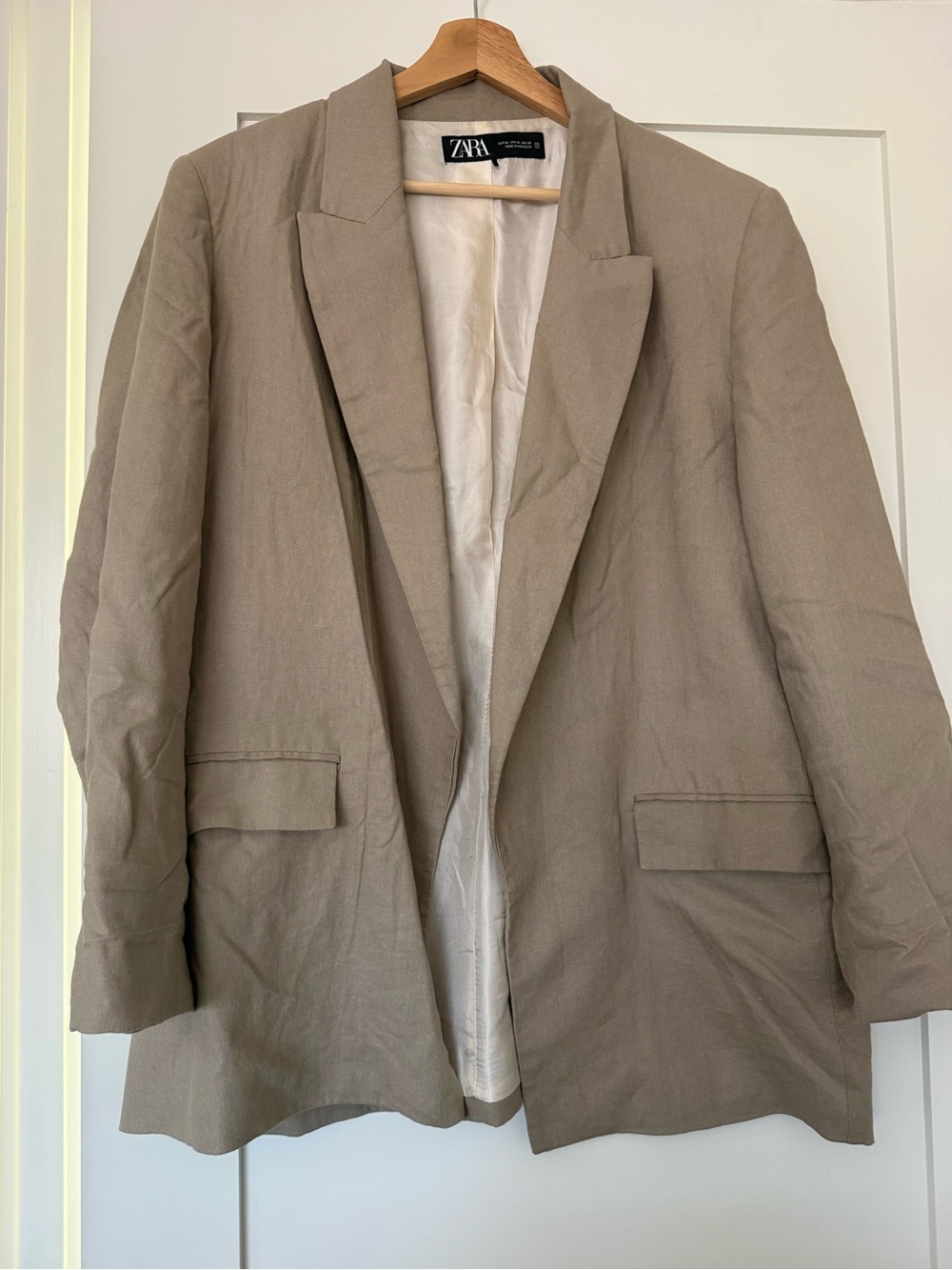 Zara Taupe Linen-Blend Women's Blazer